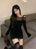 Nukty Slim Bodycon Y2k Mini Dress Female Party Casual One Piece Dress Korean Fashion Spring French Elegant Knitted Dress Woman