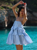 Nukty Sexy Backless Lace-up Sling Dress Women Fashion Layer Ruffles Loose Hem Short Dresses Vocation Beach Party Streetwear