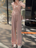 Nukty Y2K Casual 2 Piece Set Tracksuit Women Hooded Zip Up Slim Coat + High Waist Wide Leg Pants Autumn Korean Fashion Solid Outfits