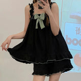Nukty Ladies 2-Piece Set Of Halter Nightgown Female Summer Bubble Cotton Princess Style Sweet And Cute Loose Homewear Suit Leisurewear