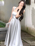 Nukty Elegant Midi Dresses For Women Sleeveless Wedding Evening Party Dress Solid Slim A-line Vintage Chic Prom Robe Vestidos Mujer