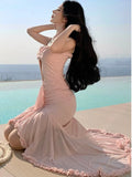 Nukty Elegant Spaghetti Strap Party Dress for Women Sexy Sleeveless Ruffles Evening Dresses Summer Holiday Chiffon Beach Vestidos New