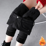 Nukty Oversized Slim Velvet Lined Jeans Pencil Pants Winter Women Plush Stretch Vaqueros Trousers Mid Waist Thicken Warm Denim Spodnie