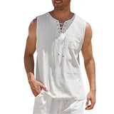 Nukty Men Summer Tank Top Sleeveless T-Shirt Lace-up Design Solid Color Shirt Loose Fit Vest Daily Vest Men Clothing