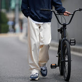 Nukty Autumn Cotton Casual Pants Men Fashion 3 Color Straight Pants Men Japanese Streetwear Loose Wide Leg Pants Mens Trousers M-2XL