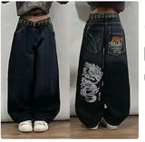 Nukty New American Harajuku Retro Straight High Waist Y2K Street Style Women Washed Blue Pockets Baggy Jeans Gothic Wide Pants