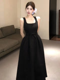 Nukty Spring Summer Elegant French Evening Women's Long Dresses Hign Wasit Sleeveless Square-Collar Plaeted Dress Prom Female Clothes