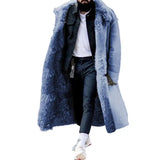 Nukty Winter Men's Overcoat Faux Fur Long Windbreaker Luxury Thicken Long Sleeves Pockets Warm Coat Midi Length Buttons Outdoor Coat