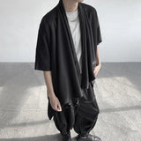 Nukty Summer Japanese Darkness shirt Man Cardigan Harajuku Woman Black Coat Cloak Beach Shirt Obi Streetwear Loose Thin Outer