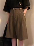 Nukty Summer Japanese Retro Simple Solid Color Casual Trousers Men Women Loose Wide-leg Shorts Fashionable and Trendy Five-point Pants