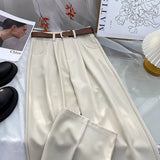 Nukty Autumn High Waist Belt Wide Leg Trousers Women Korean Solid Office Suit Pants Lady Casual Pants Harajuku Baggy Straight Pants