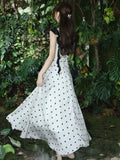 Nukty Summer Dot Spaghetti Strap Womens Dresses French Style Sleeveless Ruffles Strap Birthday Party Dress A-line Vestidos New Outfits