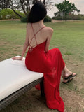 Nukty Sexy Spaghetti Strap Womens Dresses Elegant Backless V-neck Ruffles Evening Party Long Dress Beach Casual Robe Female Outfits