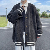 Nukty British Retro Cardigan Sweater New Korean Harajuku Academic Knitted Sweater Pullover Hip Hop Streetwear Loose Knitwear Tops