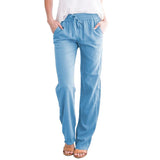 Nukty Spring/Summer Women's New European and American Solid Cotton Hemp Drawstring Loose Relaxed Wide Leg Pants