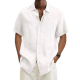 Nukty men Cotton Linen Hot Sale Men's Short-Sleeved Shirts Summer Solid Color Turn-down collar Casual Beach Style Plus Size tops