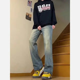 Nukty Men Fall High Street Fashion Brand Port Wind Straight Slim Version Pants American Vibe Micro Cropped Pants Retro Blue Jeans