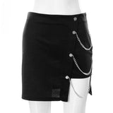 Nukty Gothic Skirt Irregular Chain Mini Skirt Woman Fashion Y2k Clothes Autumn Winter Streetwear Solid High Waist Black Skirt