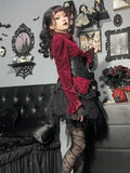 Nukty Aesthetic Gothic Red Velvet Shirts Women Streetwear Fairy Grunge Long Sleeve Lace Patchwork Blouse Emo Alt Rave Outfits