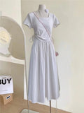 Nukty New Elegant Summer Short Sleeve Vacation Dress For Women Square Neck Casual Solid Party Dresses Korean Chic Slim A-line Vestidos