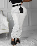Nukty Women's Pants Spring Fashion Pocket Design Casual Ruched Plain Daily Long Cargo Pants Y2K Clothes