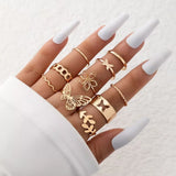 Nukty New Simple 10 Pcs Flower Butterfly Leaves Geometric Twisted Hollow Ring Set for Women Female Charm Party Wedding Jewelry Gift