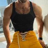Nukty 2024 Men Tank Tops Patchwork O-neck Sleeveless Skinny Male Vests Streetwear Hollow Out Summer Fashion Men Clothing S-5XL
