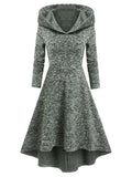Nukty Hooded Heathered High Low Midi Knitted Dress Knit High Waist A Line Midi Irregular Vestido Feminino Autumn Winter