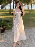 Nukty Sexy Korean Chic Ruffles Midi Dress Red Elegant Lace-up Backless Slim Wasit Flying Sleeves Women's Dress Basics Office Lady New