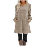 Nukty Fashion Women Round Neck Solid Color Button Long Sleeve Casual Loose Dress Vestido Feminino Dresses For Women New платье