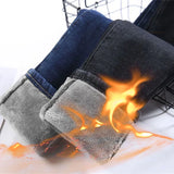 Nukty Oversized Slim Velvet Lined Jeans Pencil Pants Winter Women Plush Stretch Vaqueros Trousers Mid Waist Thicken Warm Denim Spodnie