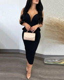 Nukty Sexy Plunge Ruffle Dresses for Women Elegant Thick Straps Deep V Neck Bow Decoration Backless Midi Sexy Formal Party Dress