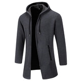 Nukty Men's Fleece Long Cardigan Autumn Winter Knitting Jacket Solid Color Hooded Sweater Coat Plush Padded Outwear Fashion