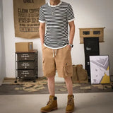 Nukty Striped T-shirts Men Panelled Leisure American Style High Street Cozy Daily Versatile Hipster Classic Outdoor Summer Breathable