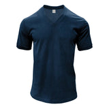 Nukty Men's Corduroy T European and American Summer Men's Clothing V-neck Solid Color Slim Fit Casual T-shirt Short Sleeved Top