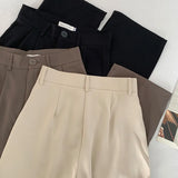 Nukty High Waist Women Suit Pants Fall Straight Office Ladies Korean Fashion Trousers Casual Button Loose Female Black Pants New