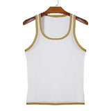 Nukty New Men Mesh Tank Tops Summer Clubwear Casual Vest U Neck Sleeveless Contrast Color Fishnet T-shirt Comfortable Chic Tees