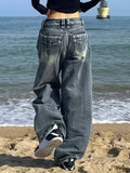 Nukty  Y2K Vintage Baggy Jeans Women Harajuku High Waist Streetwear Oversize Denim Pants Korean Gyaru Grunge Hip Hop Trousers New