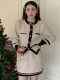 Nukty Y2k Hight Waist Skirt 2 Piece Suit Korean Chic Knitted Outfits Autumn Vintage Short Jumper Mini Skirts Set Women's Clothing New
