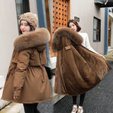 Nukty Women Parka Fashion Long Coat Wool Liner Hooded Parkas New Winter Jacket Slim with Fur Collar Warm Snow Wear Padded Clothes