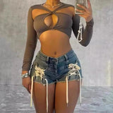 Nukty Fashion Lace-Up Bandage Blue Stretch Denim Shorts for Women Summer Casual Skinny  Short Jeans Sexy Beach Night Club Outfits