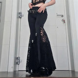 Lace Patchwork Flared Bottom Trousers Gothic Black Flared Pants Breathable Stretch Flared Bottom Punk Pants