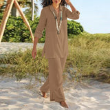 Nukty Spring Autumn Plus Size Women's Solid Color Chinese Style Retro Pants Set Cotton Linen Casual Long Sleeved Loose Cotton Set