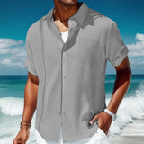 Nukty Japanese street fashion men High Qualit Men's Shirt Mens Cuban Guayabera Shirt Short Sleeve Summer High Street Pocket Korean Style Male Hipster Handsome