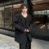 Nukty Black/White Men Blazer Collarless Contrast Color Streetwear One Button Long Sleeve Fashion Men Casual Suit Jacket 3XL-M