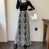 Nukty French Chic Long Skirts for Women Tie-dye Printed Tassel High Waist Female Sheath Skirt Ladies Streetwear Maxi Skirt