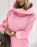 Nukty Elegant Dresses for Women Beaded Hooded Casual Sweatshirt Dress Autumn Winter Spring Fashion Casual Female Clothing
