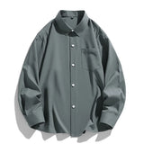 Nukty 6 Colors Men's Baggy Long Sleeve Shirt Fashion Korean Lapel Coat Tops Youth Casual Classic Simple Male Clothes Trendy Brand