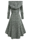 Nukty Hooded Heathered High Low Midi Knitted Dress Knit High Waist A Line Midi Irregular Vestido Feminino Autumn Winter