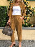 Nukty Cotton Linen Set Women Spring Summer Loose Oversize Long Sleeve Shirt Long Pants 2 Piece Sets Casual Office Ladies Trousers Suit
